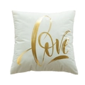 Taie d'oreiller en velours blanc avec inscription LOVE dorée métallique - Amour Manuscrit Doré (17)