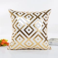 White square cushion cover with metallic gold geometric pattern and foil print - Gold Geometric Rhombus Square Style (19) / With 400g Non-woven Core