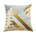 Housse de coussin blanche avec rayures noires et motifs géométriques dorés brillants - Texture Moderne Noir Or (20)