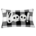 Halloween Lendenkissen mit schwarz-weißem Karomuster und BOO-Stickerei Motiv - Mit Leichtem Baumwolleinsatz / Schwarz Weiß Karo BOO Stil