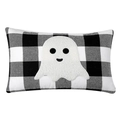 Halloween Geist Lendenkissen mit schwarz-weißem Karomuster und Stickerei - Mit Leichtem Baumwolleinsatz / Schwarz Weiß Karo Geist Stil