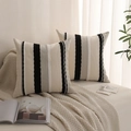 Federa per cuscino beige moderna con strisce verticali tessute nere e grigie - 45x45 cm / Nero e Bianco (Senza Nucleo)