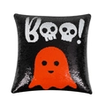 Halloween kussensloop met lovertjes, een rode geest en witte Boo tekst op zwart - 45x45cm (Met 500g Kern) / BOOB Geest (Zwart En Wit)