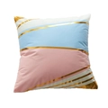 Housse de coussin carrée moderne avec motif géométrique bleu et rose et lignes dorées - Bloc de Couleur Bleu Rose (24)