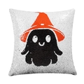 Halloween spook kussensloop met omkeerbare pailletten en oranje toenaarshoed-motief - 45x45cm (Met 500g Kern) / Hoed Geest (Zwart En Wit)