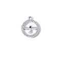 Colgante redondo de plata con circonitas, relieve de pájaro y marco de cristales claros - Patrón de Águila Tono Plateado con Zirconia Blanca