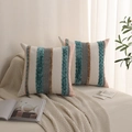 Bohemian square tufted throw pillow cover with cyan texture and stripe weave patterns - 18x18 Inch / Blue Green Orange (Without Core)