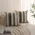 Green and beige tufted throw pillow case featuring heavy woven vertical stripes texture - 18x18 Inch / Olive Green (Without Core)