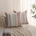 Bohemian tufted pillow covers with blue and orange stripes on a cozy white sofa - 18x18 Inch / Ice Blue Pink (Without Core)