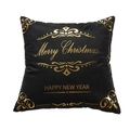 Black velvet Christmas pillow cover with golden Merry Christmas and Happy New Year print - Black Gold Scroll New Year Style (31) / 45*45 (without core) / Black