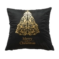 Black velvet square pillow cover with golden Merry Christmas tree foil print decoration - Black Gold Artistic Xmas Tree (35) / 45*45 (without core) / Black