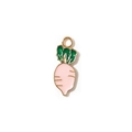 Cute pink and white radish carrot enamel alloy charm with golden metal ring for DIY jewelry - Pink