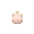 Colgante de gato esmaltado rosa con marco de aleación dorada y anillo para joyería DIY - Rosa Galvano Colgante