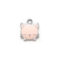 Cute pink enamel cartoon cat pendant charm with silver alloy edges and metal hanging loop - Pink UV Plated