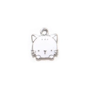 Cartoon white cat enamel alloy charm pendant for DIY bracelets and jewelry making - White UV Plating