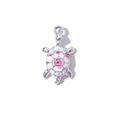 Schildkröten-Anhänger mit Kirschblüten-Emaille und Öse für DIY-Schmuckherstellung - Silber Basis Weiß Floral