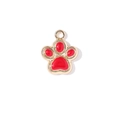 Glittering red enamel paw print pendant in gold alloy for DIY jewelry and necklaces - Red Paw Print