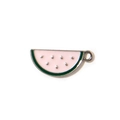 Pink and green enamel watermelon slice charm for DIY jewelry with silver metal loop - Large Pink Watermelon Slice