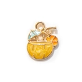 Summer tropical coconut drink alloy charm with yellow cup and blue umbrella for DIY jewelry - Yellow