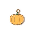 Enamel pumpkin charm in bright orange and green finish for DIY jewelry making - Yellow Pumpkin