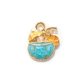 Cartoon coconut drink alloy charm with blue cup and yellow umbrella for DIY jewelry - Blue