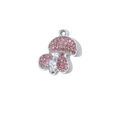 Pink rhinestone mushroom charm in silver finish with metal loop for DIY jewelry - Double Mushroom / Silver Base Pink Matsutake