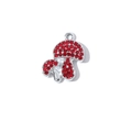 Silver mushroom pendant charm with vibrant red rhinestones for DIY jewelry making - Silver Base Red Matsutake