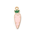 Pink carrot enamel pendant with green leaves and gold alloy edges for DIY jewelry - Pink Carrot