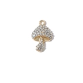 Golden mushroom pendant charm with inlaid white crystals for DIY jewelry making - Gold Base White Mushroom