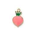 Pink carrot enamel pendant with gold edges and green leaves for DIY jewelry making - Pink Radish