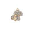 Golden double mushroom pendant with micro-pave white rhinestones and top hanging loop - Gold Base White Matsutake