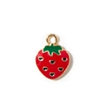 Colgante de fresa esmaltada roja con detalles de corazón y gancho dorado para joyería DIY - Fresa Roja