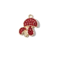Golden mushroom pendant charm with red crystals for DIY jewelry bracelet making - Gold Base Red Matsutake