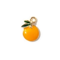 Colgante de naranja DIY de aleación dorada con esmalte y detalle de hojas verdes - Fruta naranja