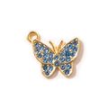 Golden butterfly pendant with blue rhinestones and circular ring for DIY jewelry making - Blue