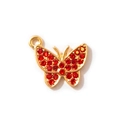 Golden butterfly pendant with red rhinestones for DIY bracelets and necklaces - Red