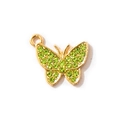 Golden butterfly charm accessory with vibrant green micro-pave crystals for jewelry making - Green
