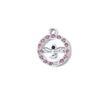 Colgante redondo calado de plata con círculo de circón rosa y diseño de alas - Patrón de Águila Tono Plateado con Zirconia Rosa
