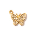 Golden butterfly pendant charm with clear rhinestones and integrated hanging loop - White