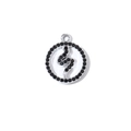 Colgante redondo plateado con pavé de piedras negras y diseño silueta de serpiente - Patrón de Serpiente Tono Plateado con Zirconia Negra