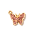 Golden butterfly charm with pink rhinestones for necklaces and bracelets - Pink