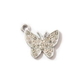 Silver butterfly charm pendant with sparkling crystals for DIY bracelets and necklaces - White