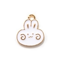 Cute white enamel bunny charm with gold trim for DIY bracelets and keychains - White