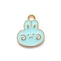 Light blue cartoon bunny charm with gold trim and enamel finish for jewelry making - Blue