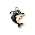 Cartoon dolphin pendant charm with black and white enamel and golden metal plating - Black Gold Plated