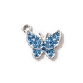 Silver plated butterfly pendant with vibrant blue crystals for necklaces and bracelets - Blue