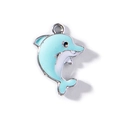 Light blue enamel dolphin charm with silver metal ring for DIY jewelry and keychains - Blue (Silver Plated)