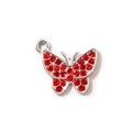 Silver-plated butterfly pendant featuring vibrant red rhinestones and hanging ring - Red