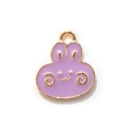Cute purple enamel bunny charm with gold alloy frame for jewelry and keychains - Purple