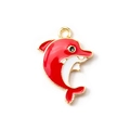 Cute red dolphin pendant with gold-plated edges for DIY jewelry making and keychains - Red Gold Plated